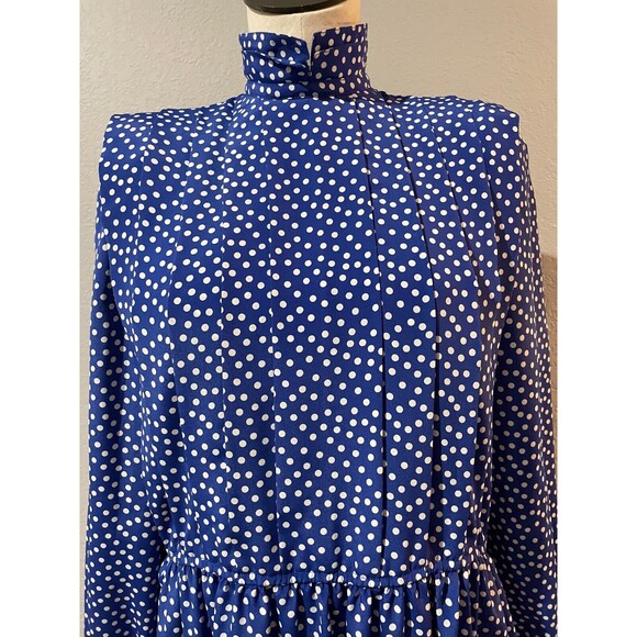 Talbots Women’s Vintage Stand Collar Polka Dot Midi Dress size 8 Pleated Modest - Picture 2 of 13